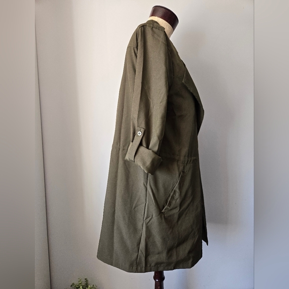 AMARYLLIS Olive Green Relaxed Fit Beltless Trench Coat. Size Small - Picture 5 of 13